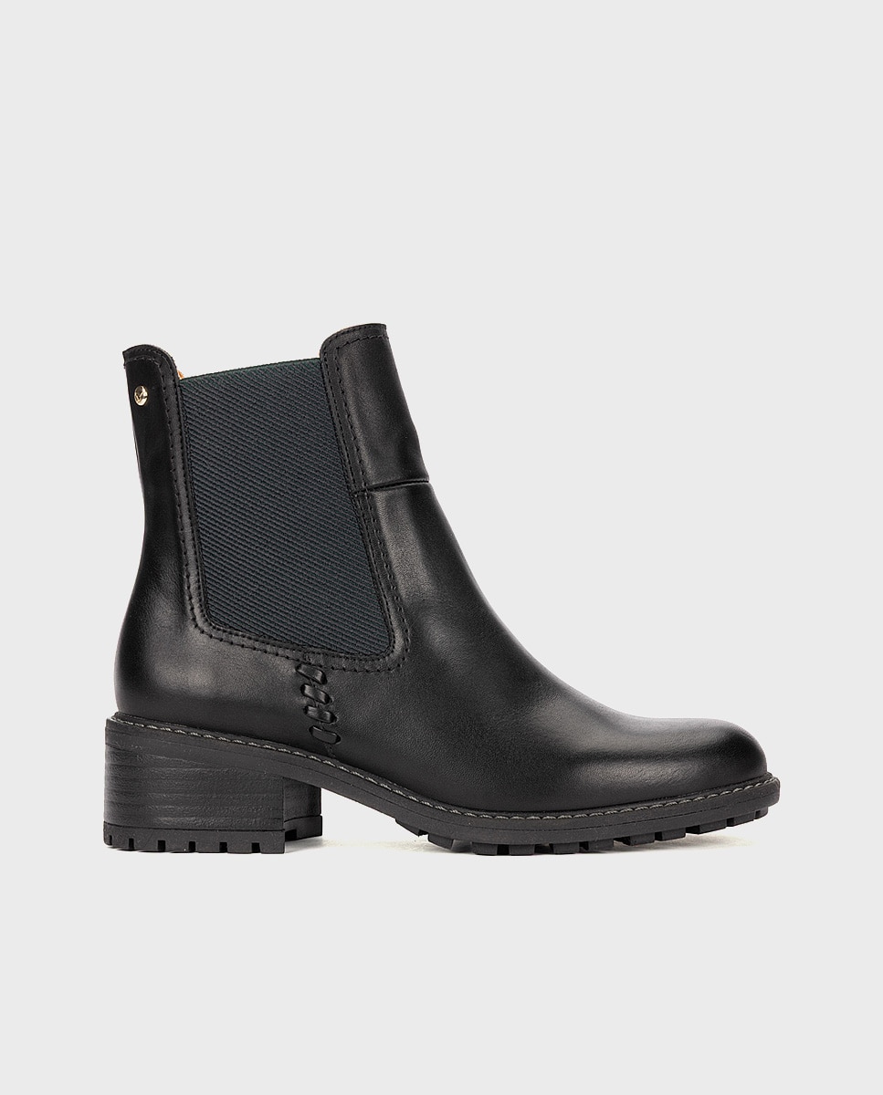Botines de tacón de mujer de piel con cremallera en color - Pikolinos - Negro Negro-1