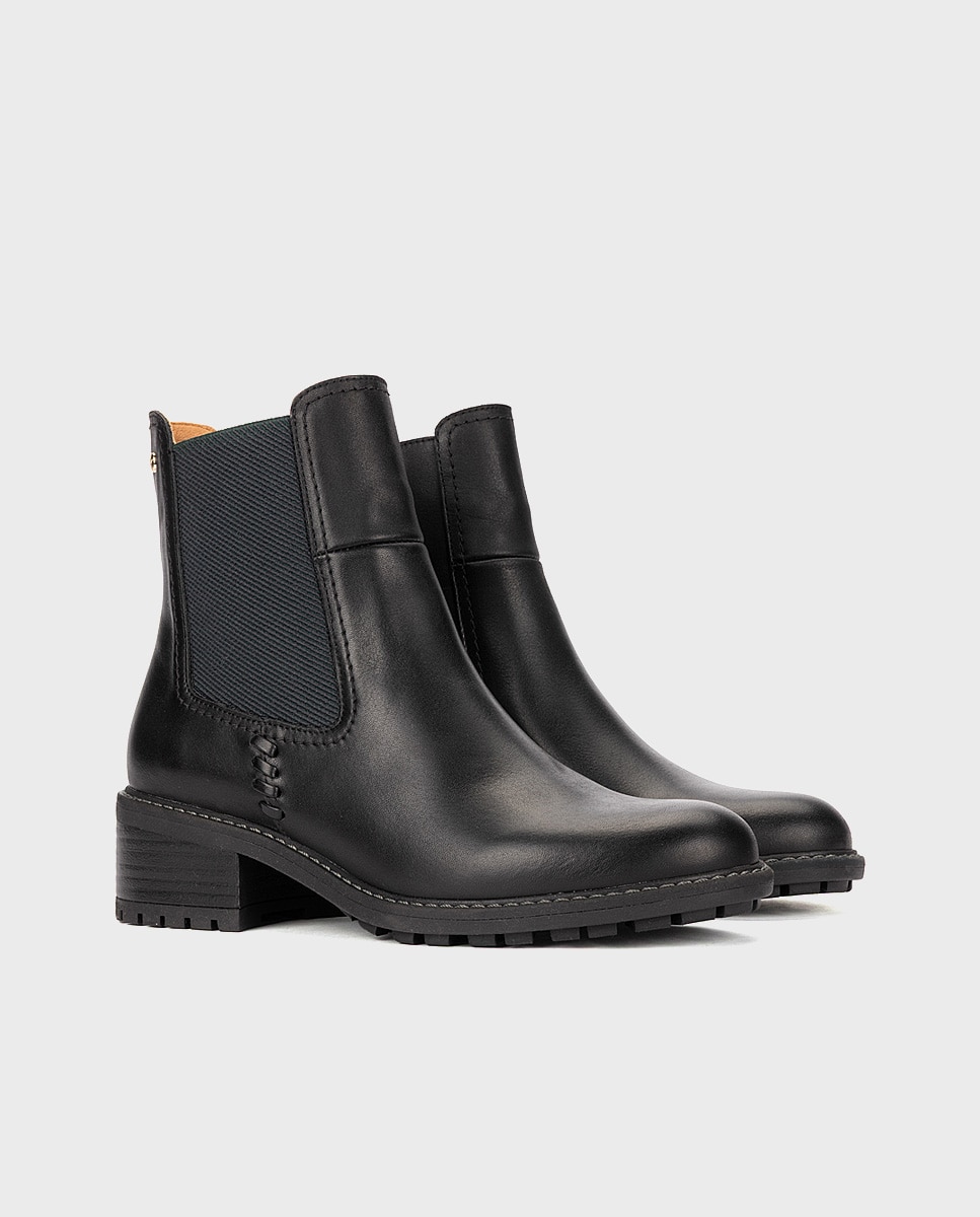 Botines de tacón de mujer de piel con cremallera en color - Pikolinos - Negro Negro-3