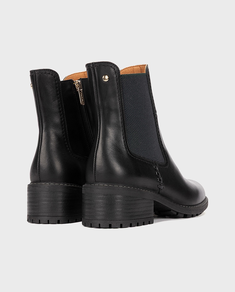 Botines de tacón de mujer de piel con cremallera en color - Pikolinos - Negro Negro-2