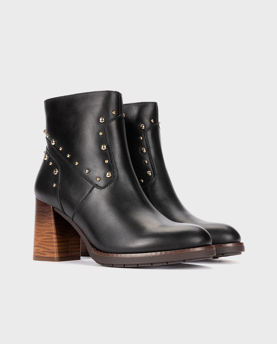 Botines de tacón de mujer de piel con cremallera - Pikolinos - Negro Negro-3