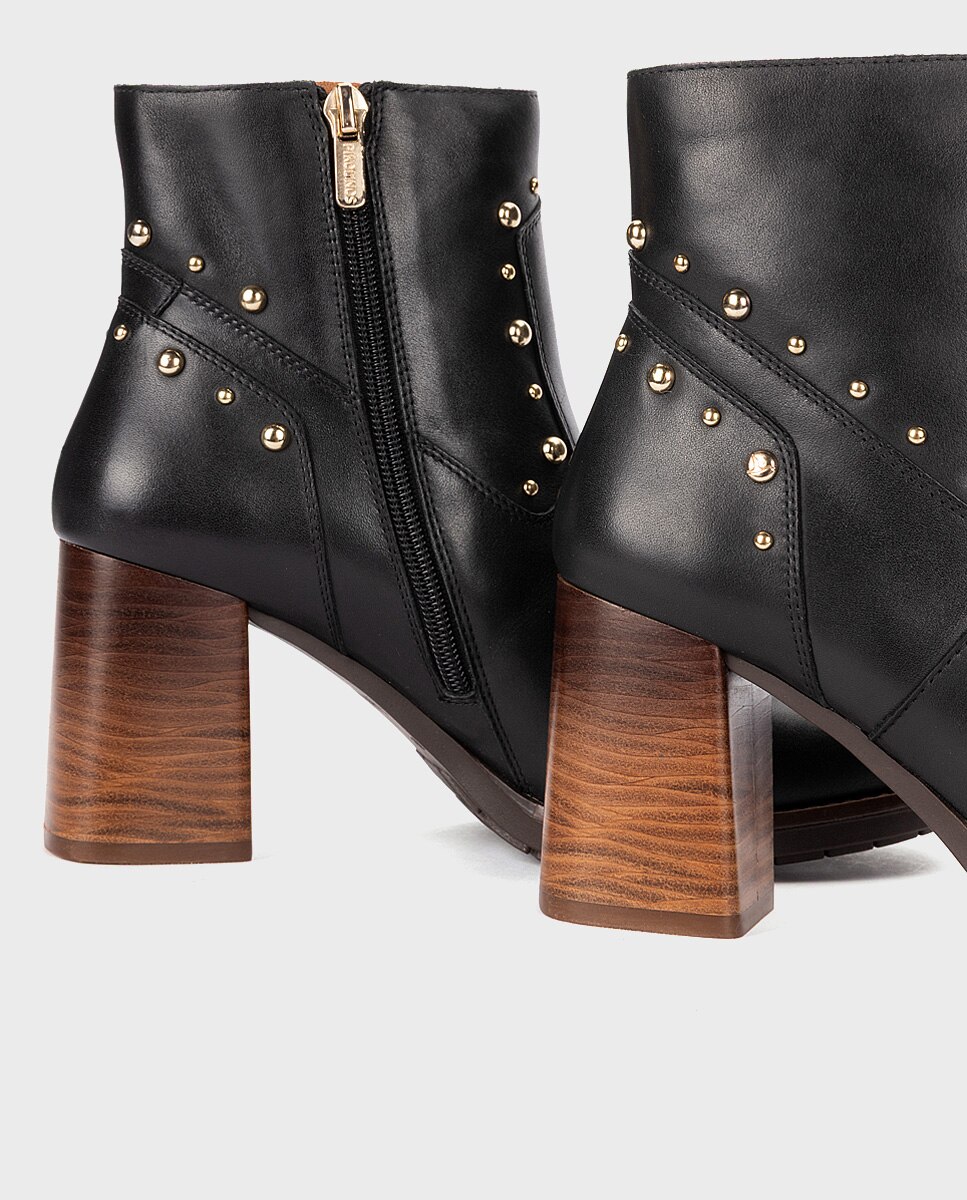 Botines de tacón de mujer de piel con cremallera - Pikolinos - Negro Negro-4