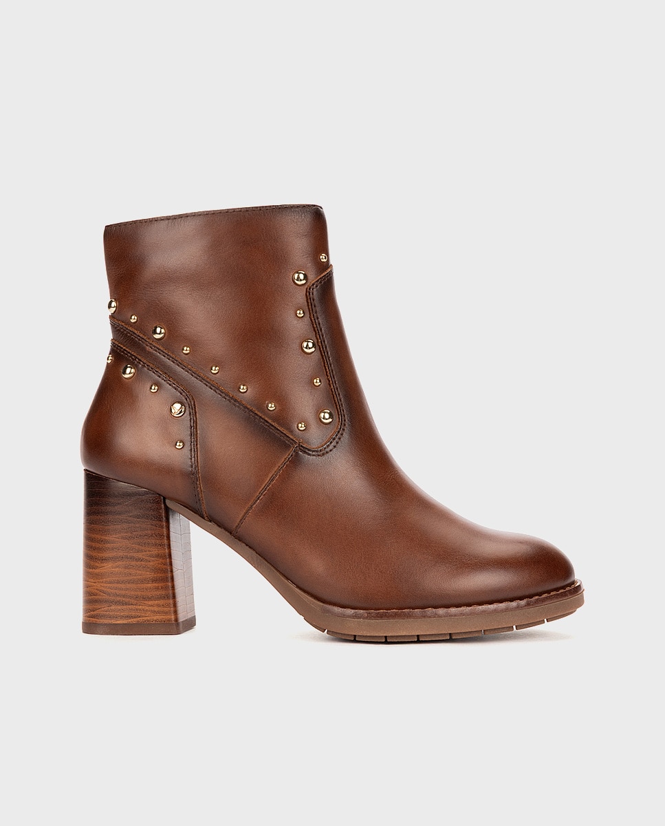 Botines de tacón de mujer de piel con cremallera - Pikolinos - Marrón Marrón-1