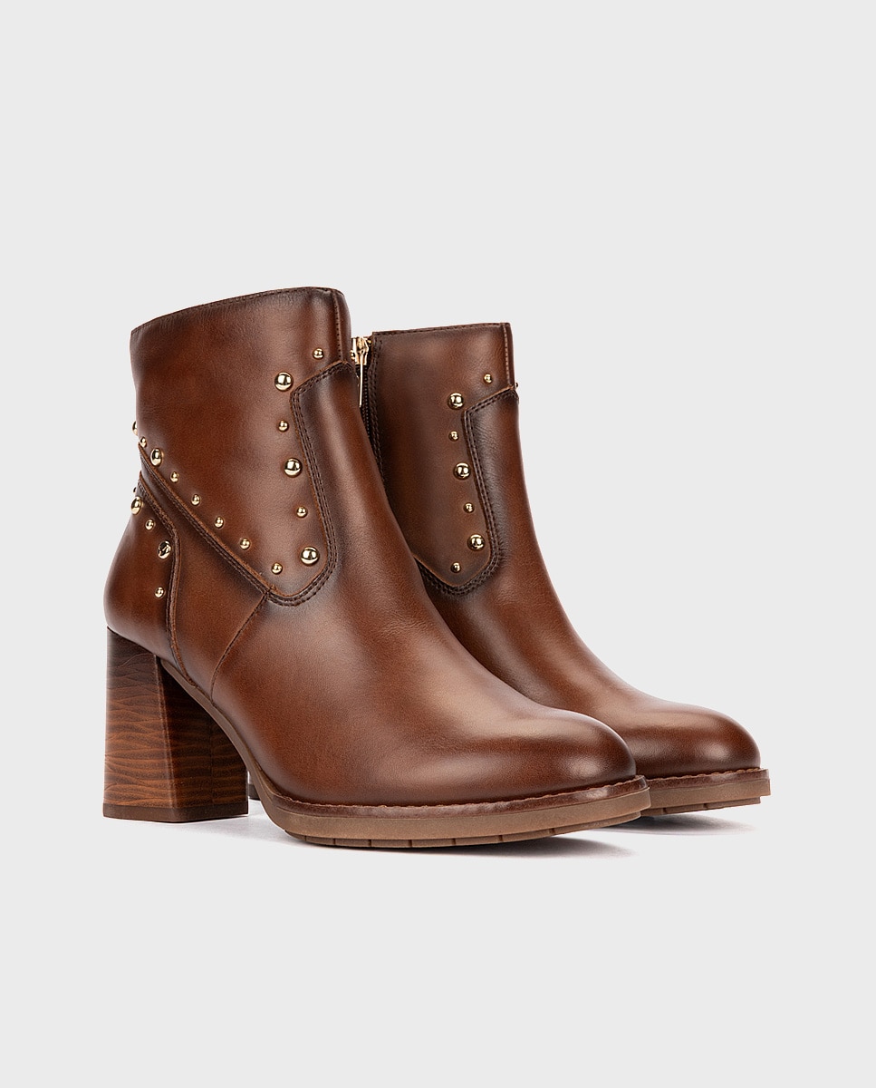 Botines de tacón de mujer de piel con cremallera - Pikolinos - Marrón Marrón-4