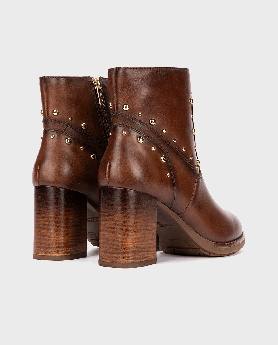 Botines de tacón de mujer de piel con cremallera - Pikolinos - Marrón Marrón-3