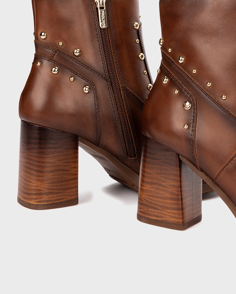 Botines de tacón de mujer de piel con cremallera - Pikolinos - Marrón Marrón-2