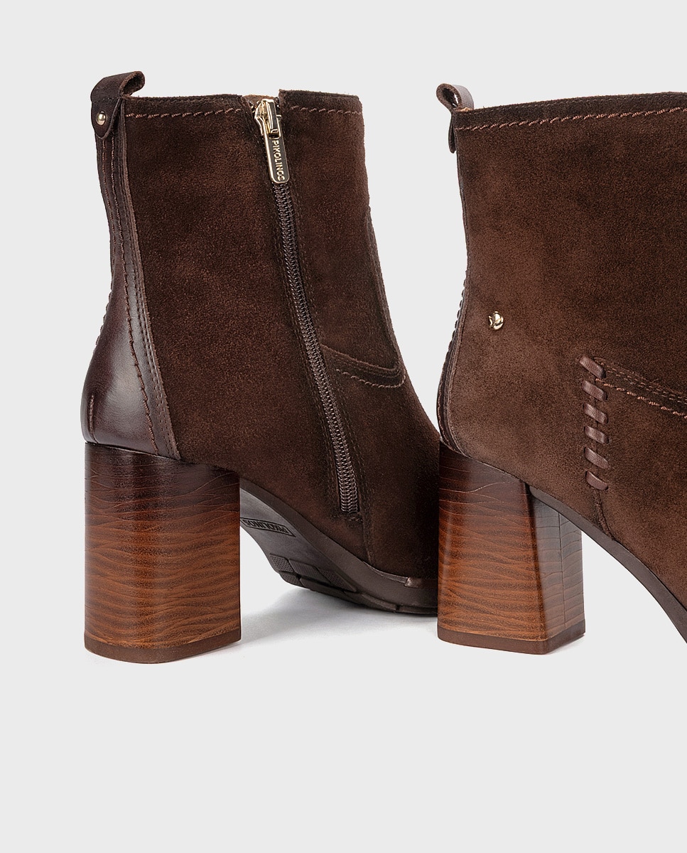 Botines de tacón de mujer de piel con cremallera - Pikolinos - Marrón oscuro Marrón oscuro-4