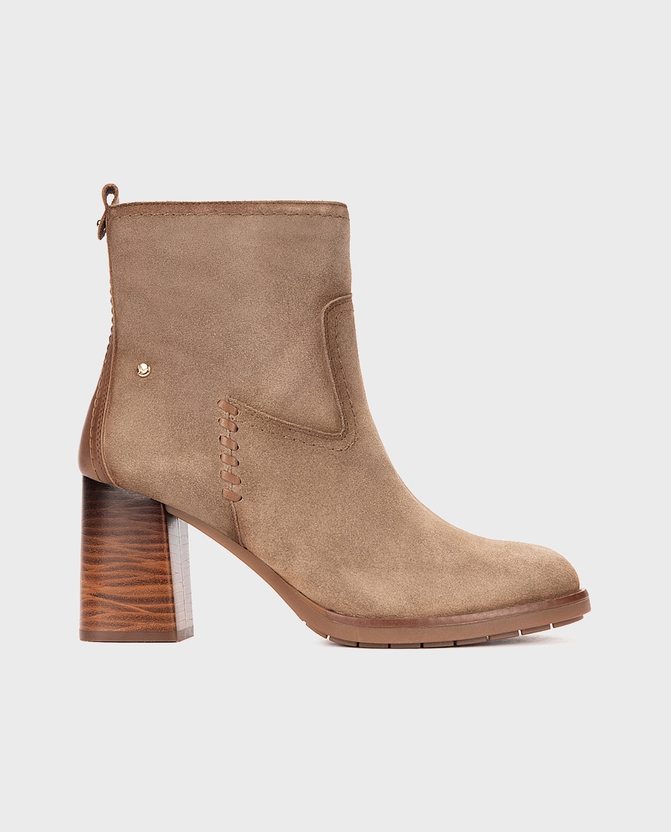 Botines de tacón de mujer de piel con cremallera - Pikolinos - Beige Beige-1