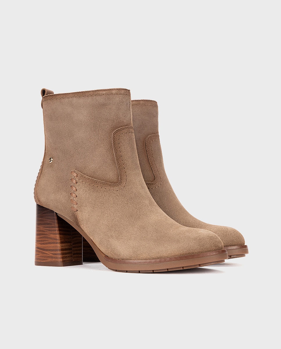 Botines de tacón de mujer de piel con cremallera - Pikolinos - Beige Beige-3