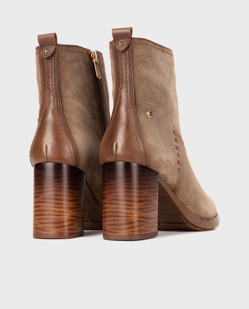 Botines de tacón de mujer de piel con cremallera - Pikolinos - Beige Beige-2