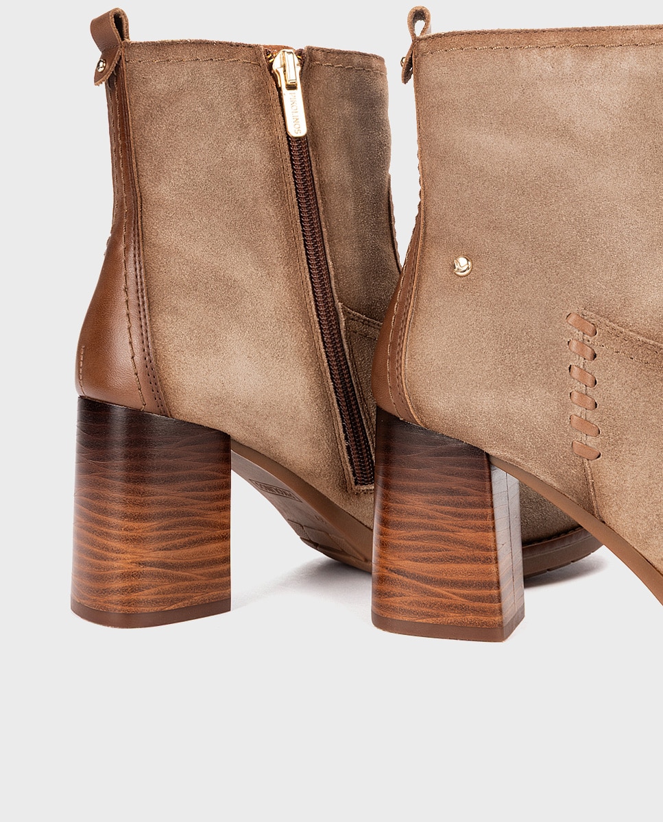 Botines de tacón de mujer de piel con cremallera - Pikolinos - Beige Beige-4