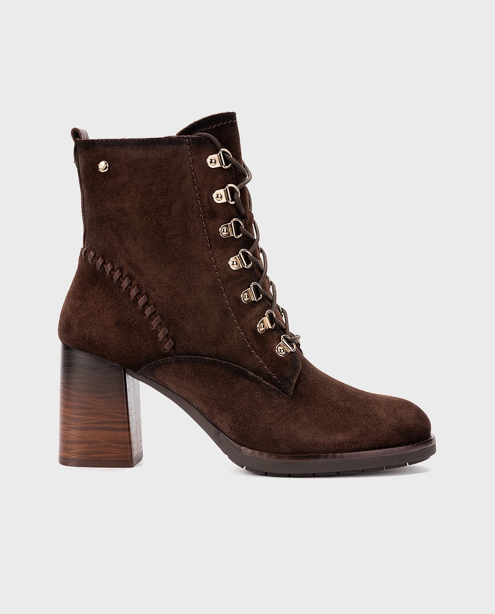 Botines de tacón de mujer de piel con cordones y cremallera - Pikolinos - Marrón oscuro Marrón oscuro-1