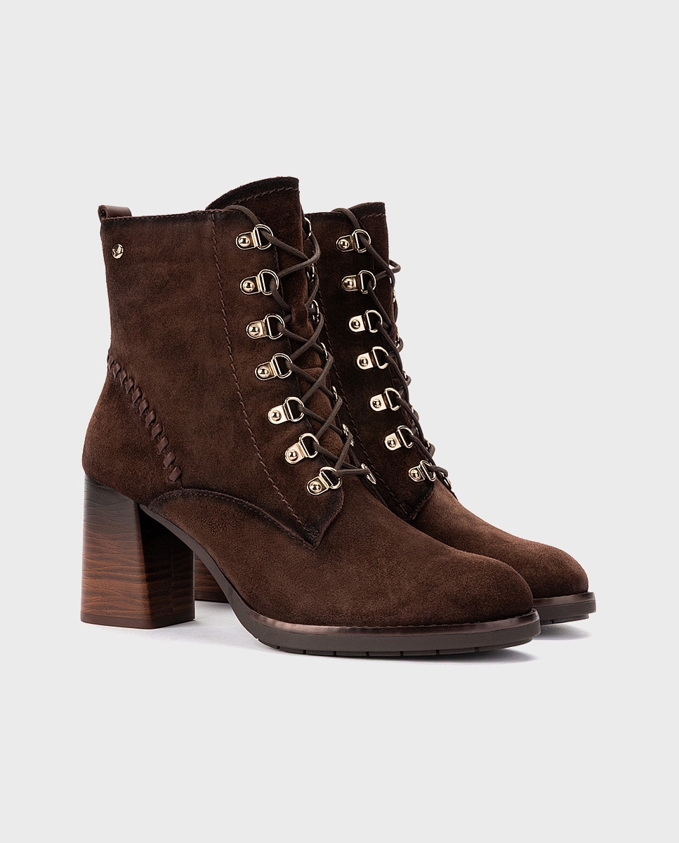 Botines de tacón de mujer de piel con cordones y cremallera - Pikolinos - Marrón oscuro Marrón oscuro-3