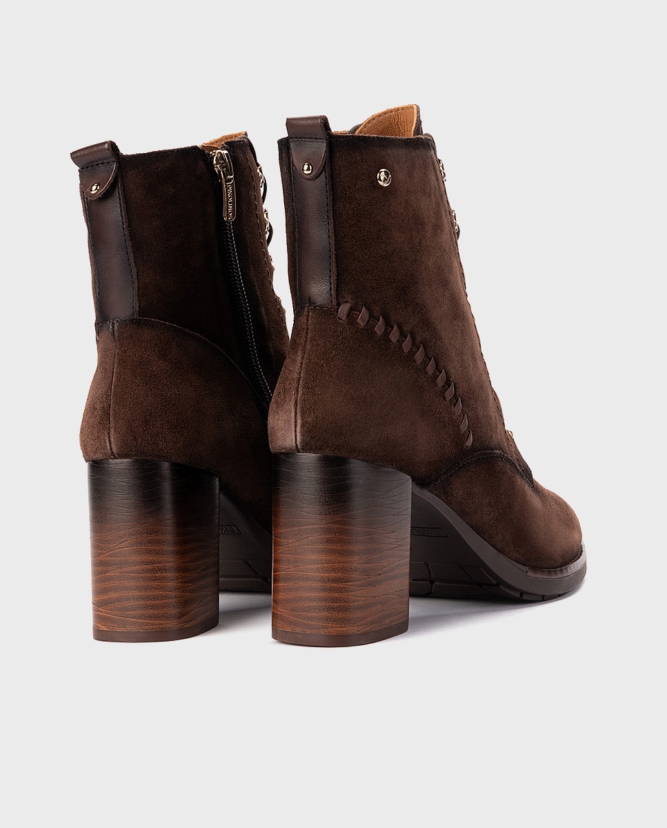 Botines de tacón de mujer de piel con cordones y cremallera - Pikolinos - Marrón oscuro Marrón oscuro-2
