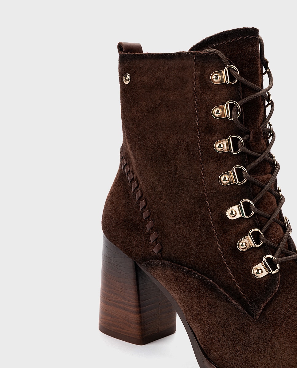 Botines de tacón de mujer de piel con cordones y cremallera - Pikolinos - Marrón oscuro Marrón oscuro-4