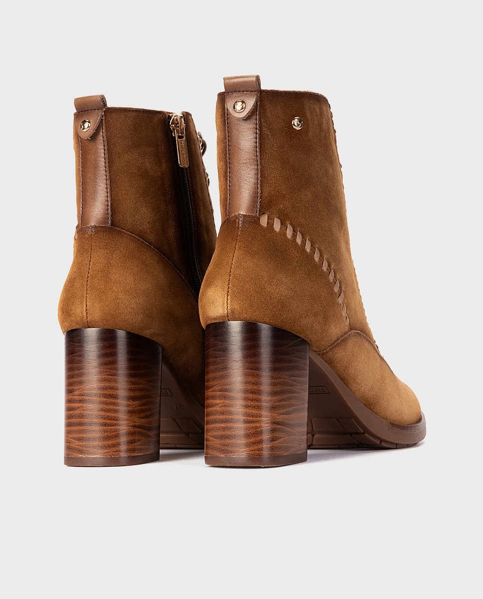Botines de tacón de mujer de piel con cordones y cremallera - Pikolinos - Marrón Marrón-2