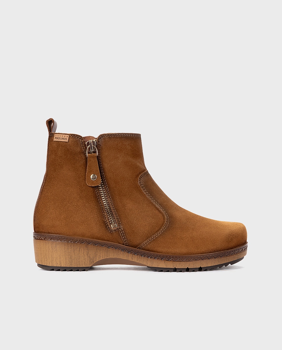 Botines planos de mujer de piel con plantilla memory foam extraíble - Pikolinos - Marrón Marrón-1