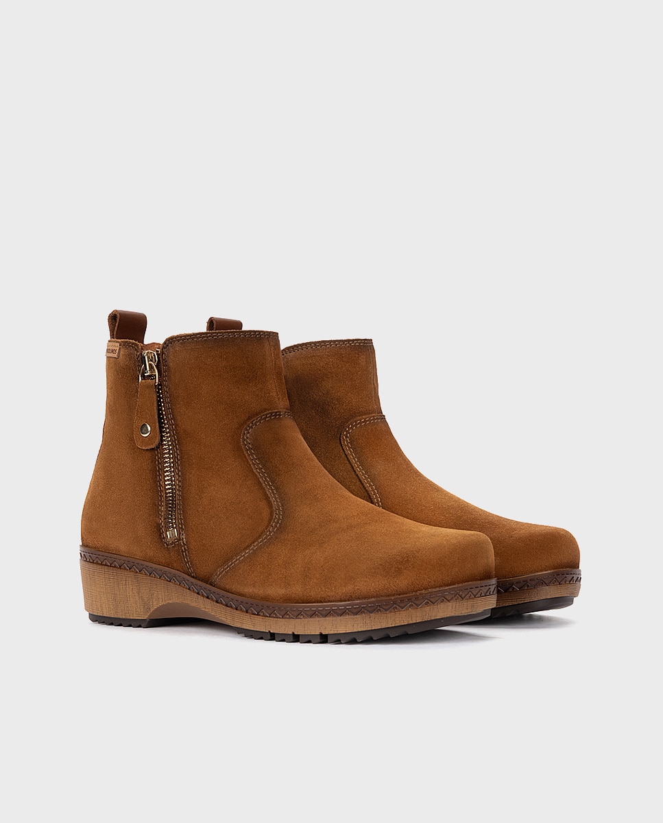 Botines planos de mujer de piel con plantilla memory foam extraíble - Pikolinos - Marrón Marrón-3
