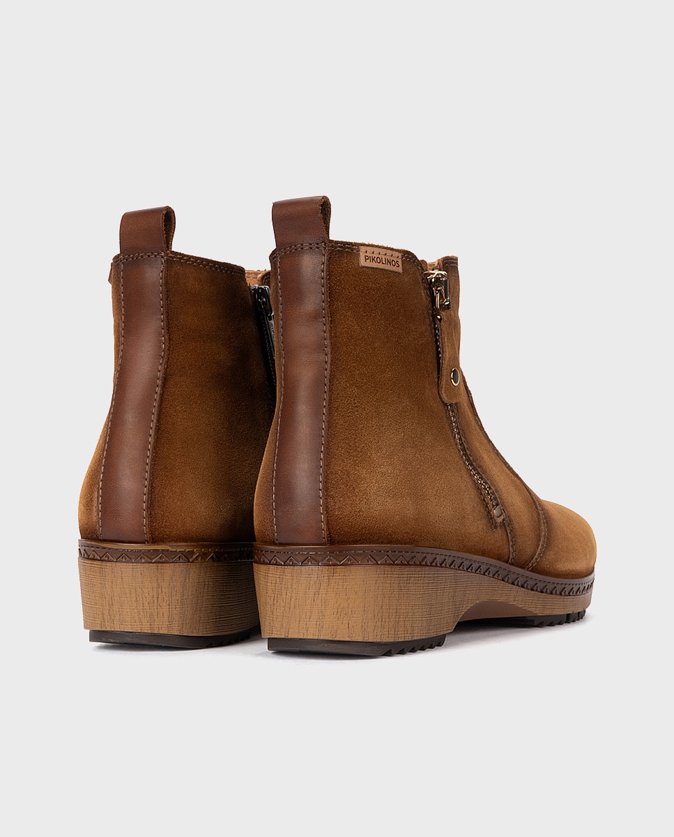 Botines planos de mujer de piel con plantilla memory foam extraíble - Pikolinos - Marrón Marrón-2