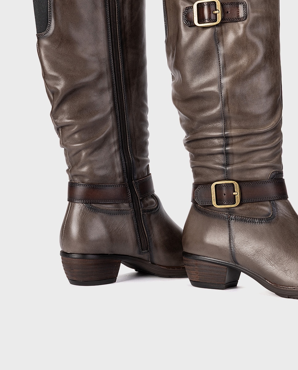 Botas de mujer de piel con cremallera - Pikolinos - Gris Gris-4