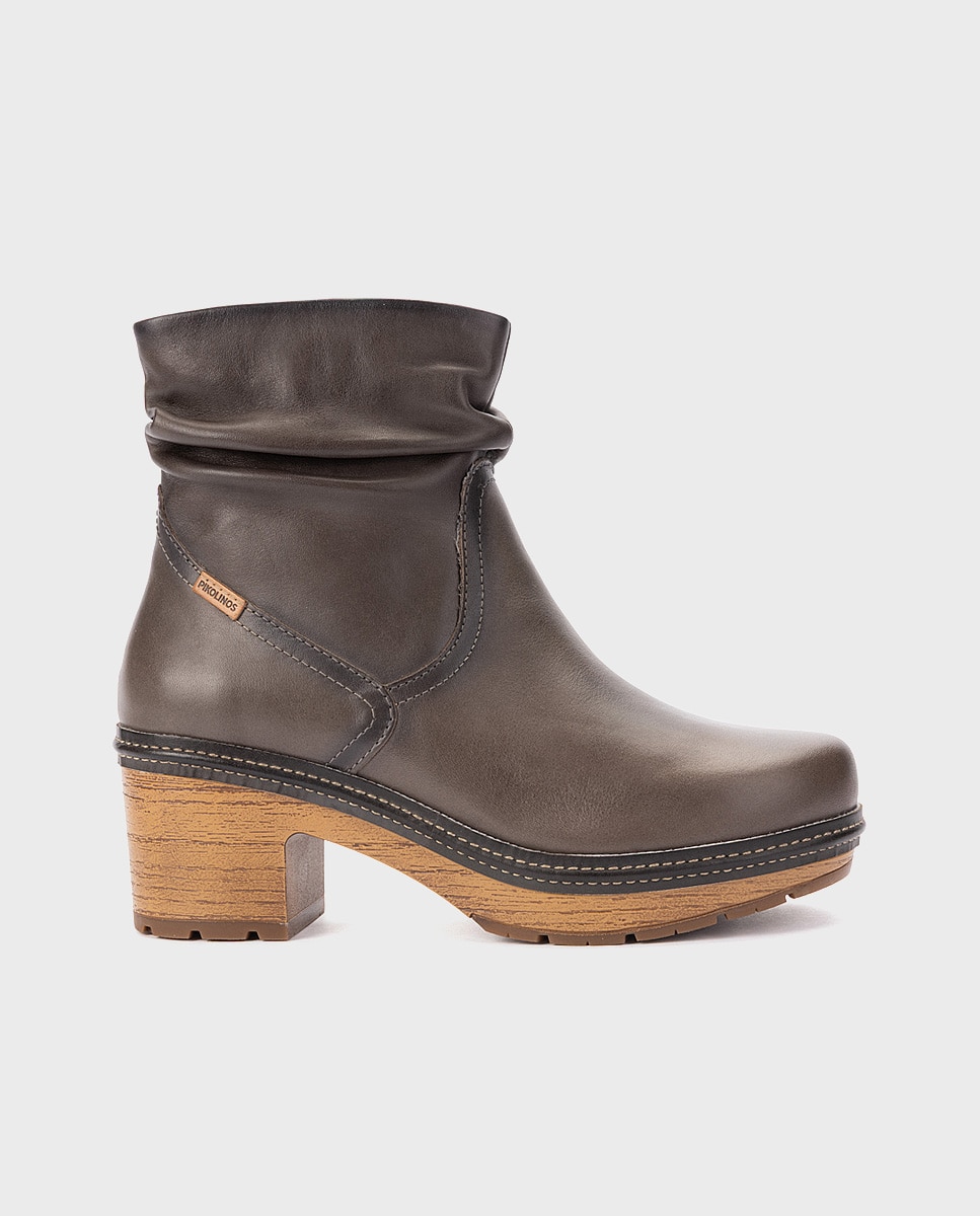 Botines de tacón de mujer de piel con plantilla memory foam extraíble - Pikolinos - Gris Gris-1