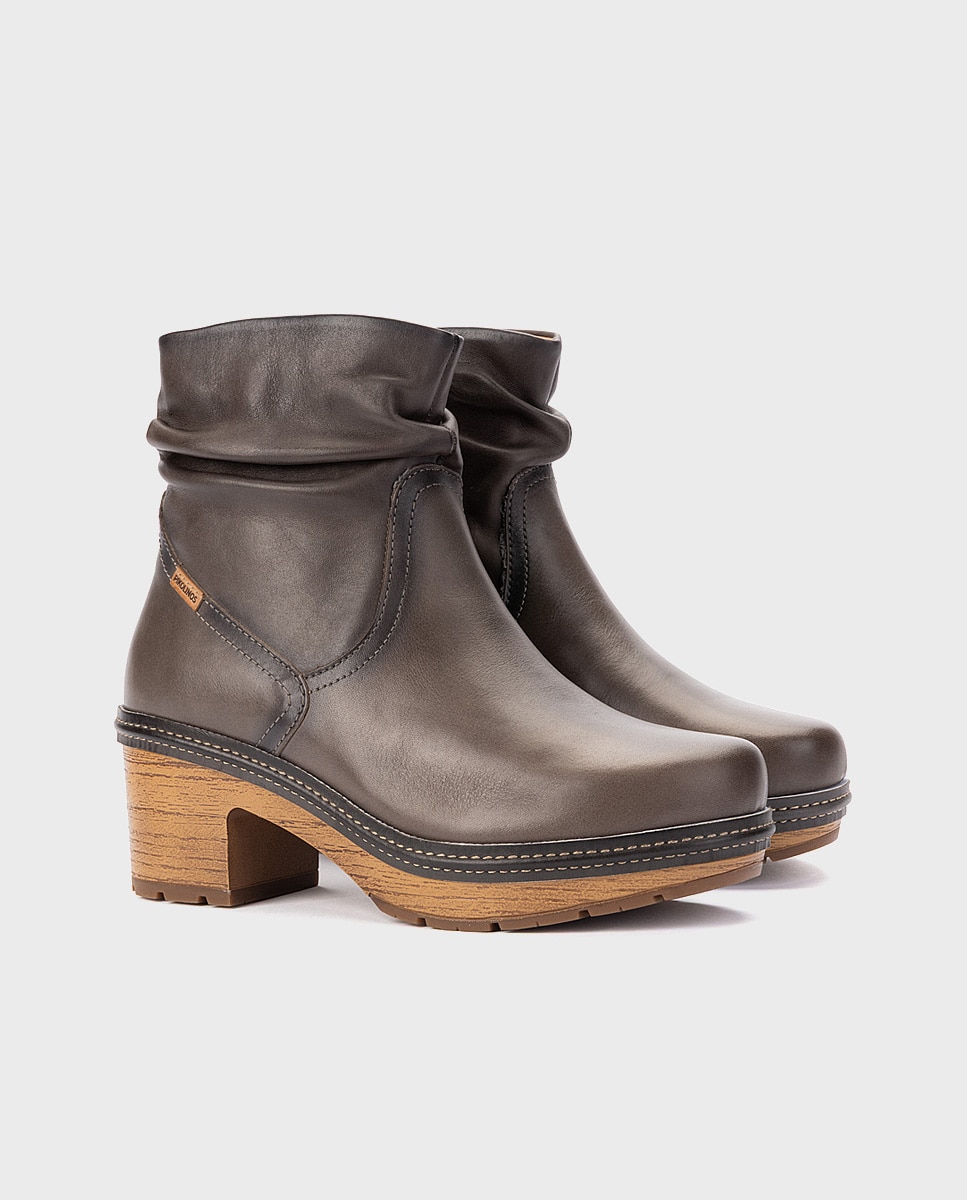 Botines de tacón de mujer de piel con plantilla memory foam extraíble - Pikolinos - Gris Gris-3