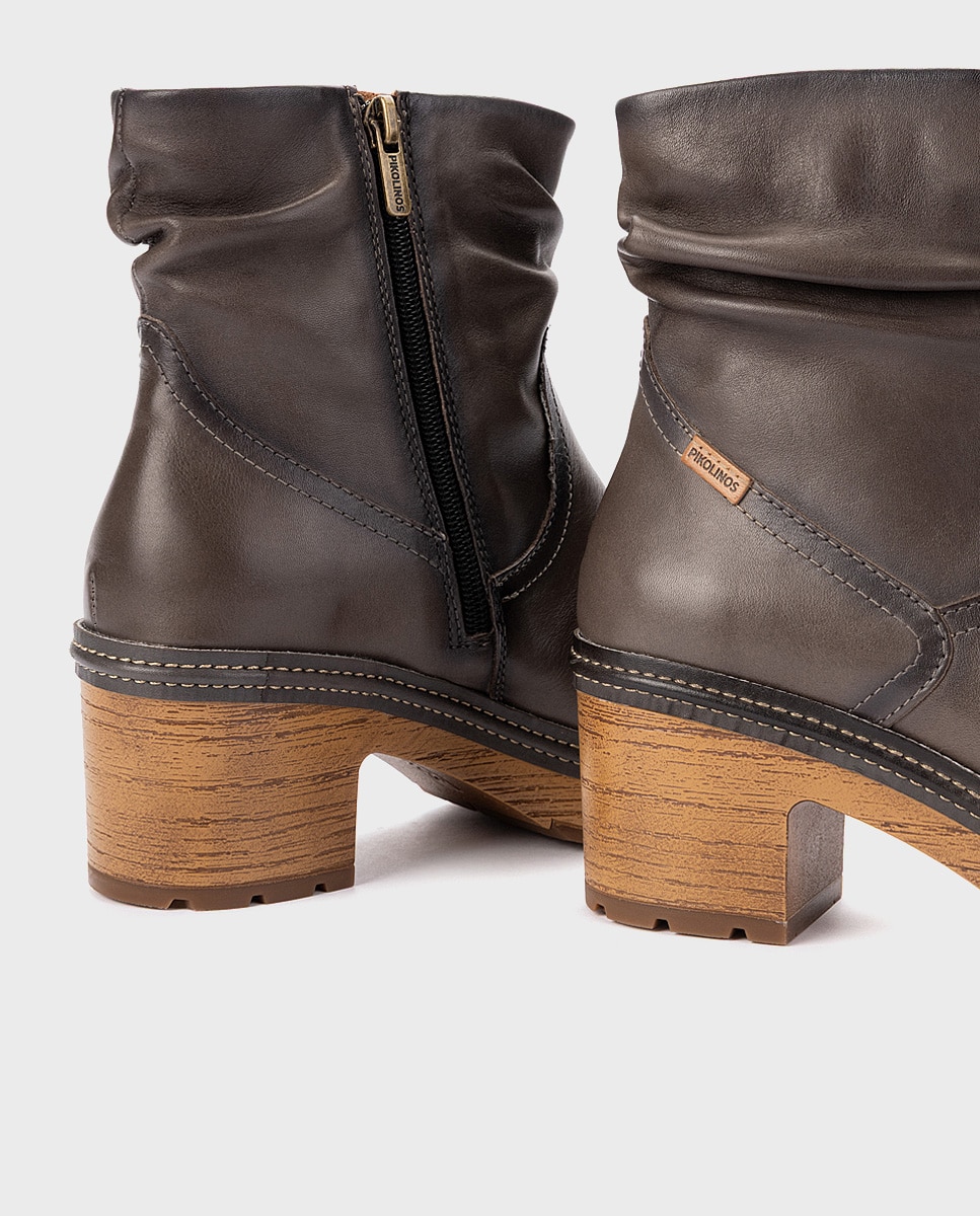 Botines de tacón de mujer de piel con plantilla memory foam extraíble - Pikolinos - Gris Gris-4
