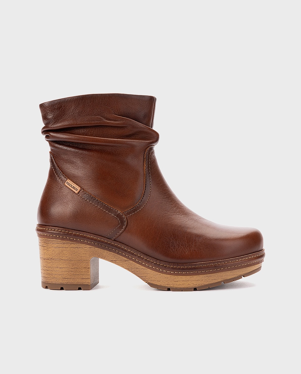 Botines de tacón de mujer de piel con plantilla memory foam extraíble - Pikolinos - Marrón Marrón-1