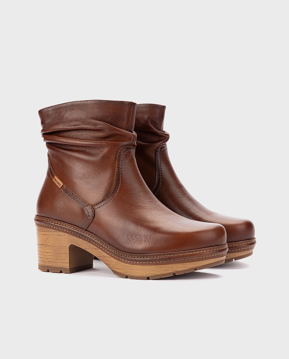 Botines de tacón de mujer de piel con plantilla memory foam extraíble - Pikolinos - Marrón Marrón-3