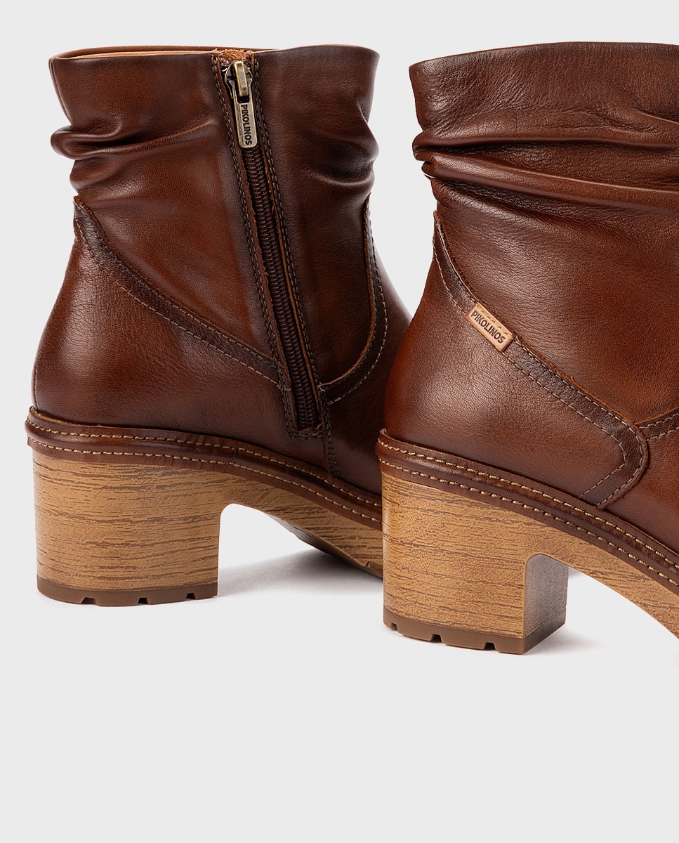 Botines de tacón de mujer de piel con plantilla memory foam extraíble - Pikolinos - Marrón Marrón-4