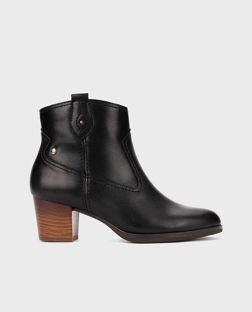 Botines de tacón de mujer de piel con cremallera - Pikolinos - Negro Negro-1