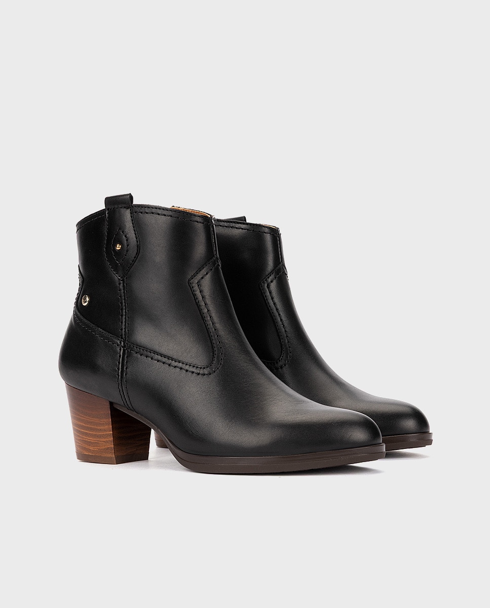 Botines de tacón de mujer de piel con cremallera - Pikolinos - Negro Negro-3