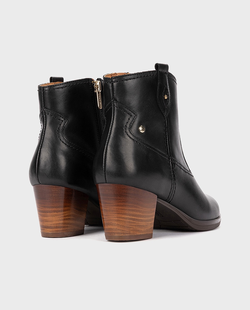 Botines de tacón de mujer de piel con cremallera - Pikolinos - Negro Negro-2