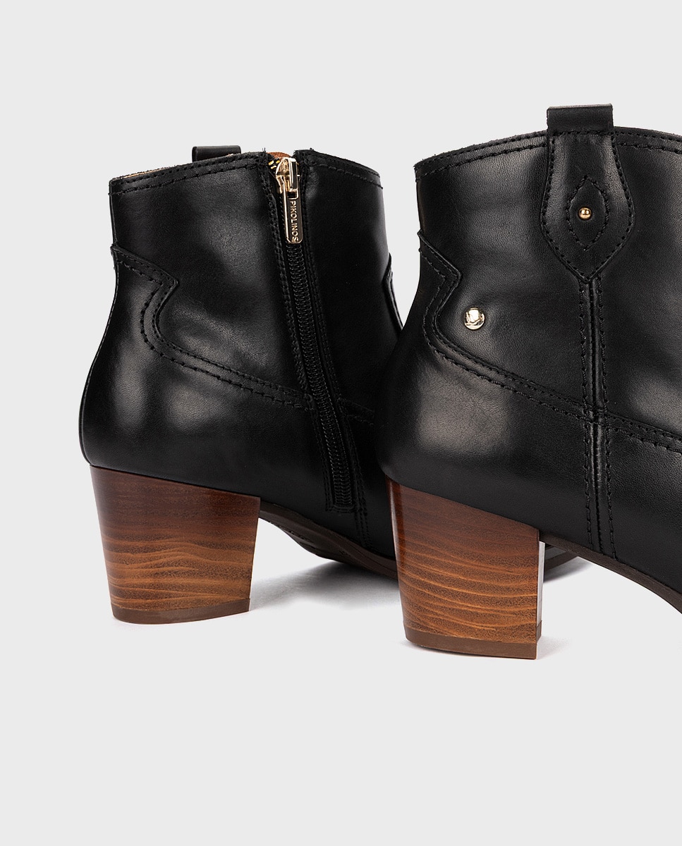 Botines de tacón de mujer de piel con cremallera - Pikolinos - Negro Negro-4
