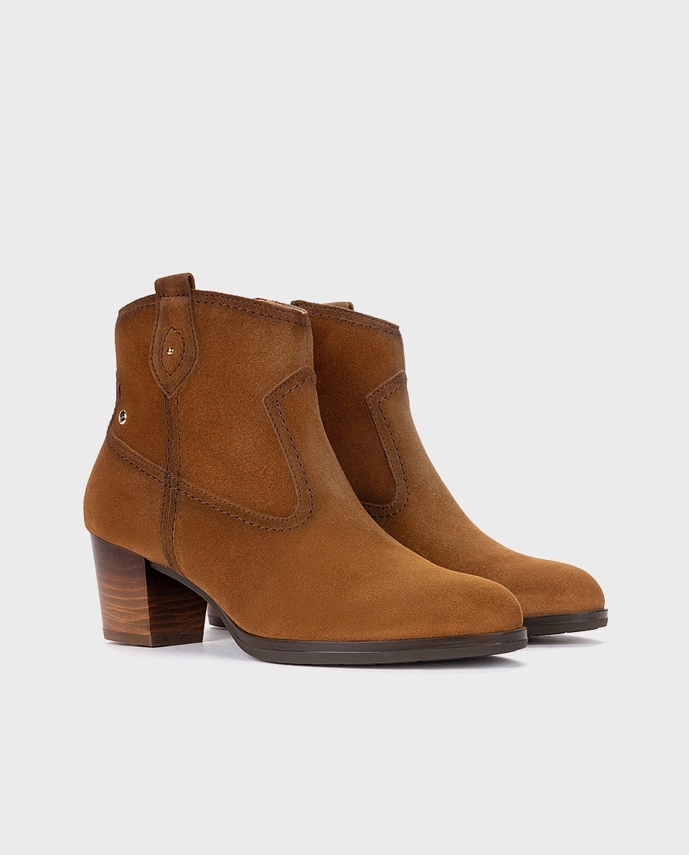 Botines de tacón de mujer de piel con cremallera - Pikolinos - Marrón Marrón-3