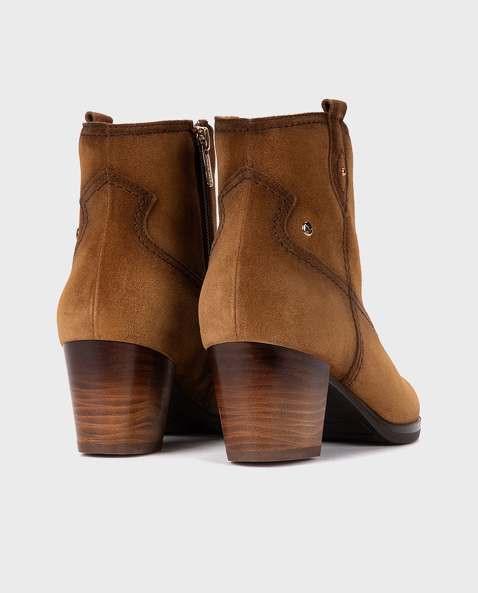 Botines de tacón de mujer de piel con cremallera - Pikolinos - Marrón Marrón-2