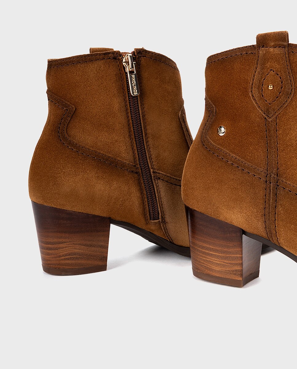Botines de tacón de mujer de piel con cremallera - Pikolinos - Marrón Marrón-4