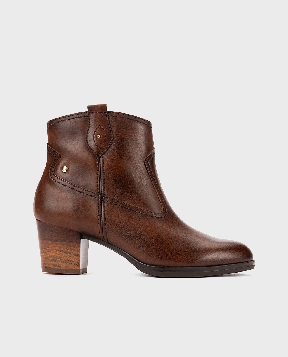 Botines de tacón de mujer de piel con cremallera - Pikolinos - Marrón Marrón-1