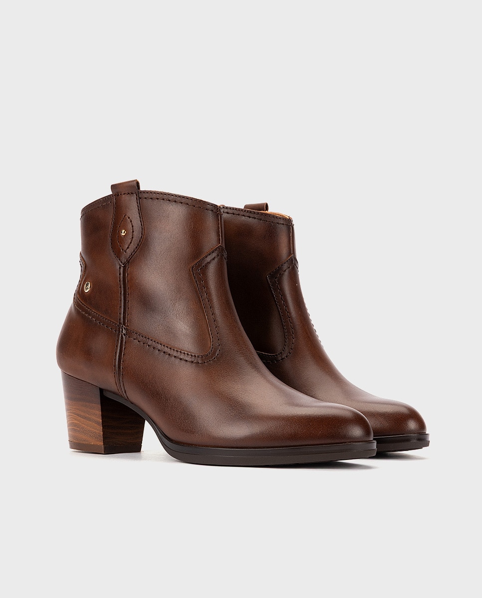 Botines de tacón de mujer de piel con cremallera - Pikolinos - Marrón Marrón-3