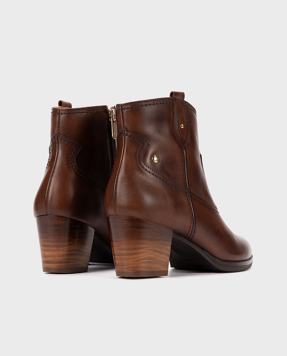 Botines de tacón de mujer de piel con cremallera - Pikolinos - Marrón Marrón-2