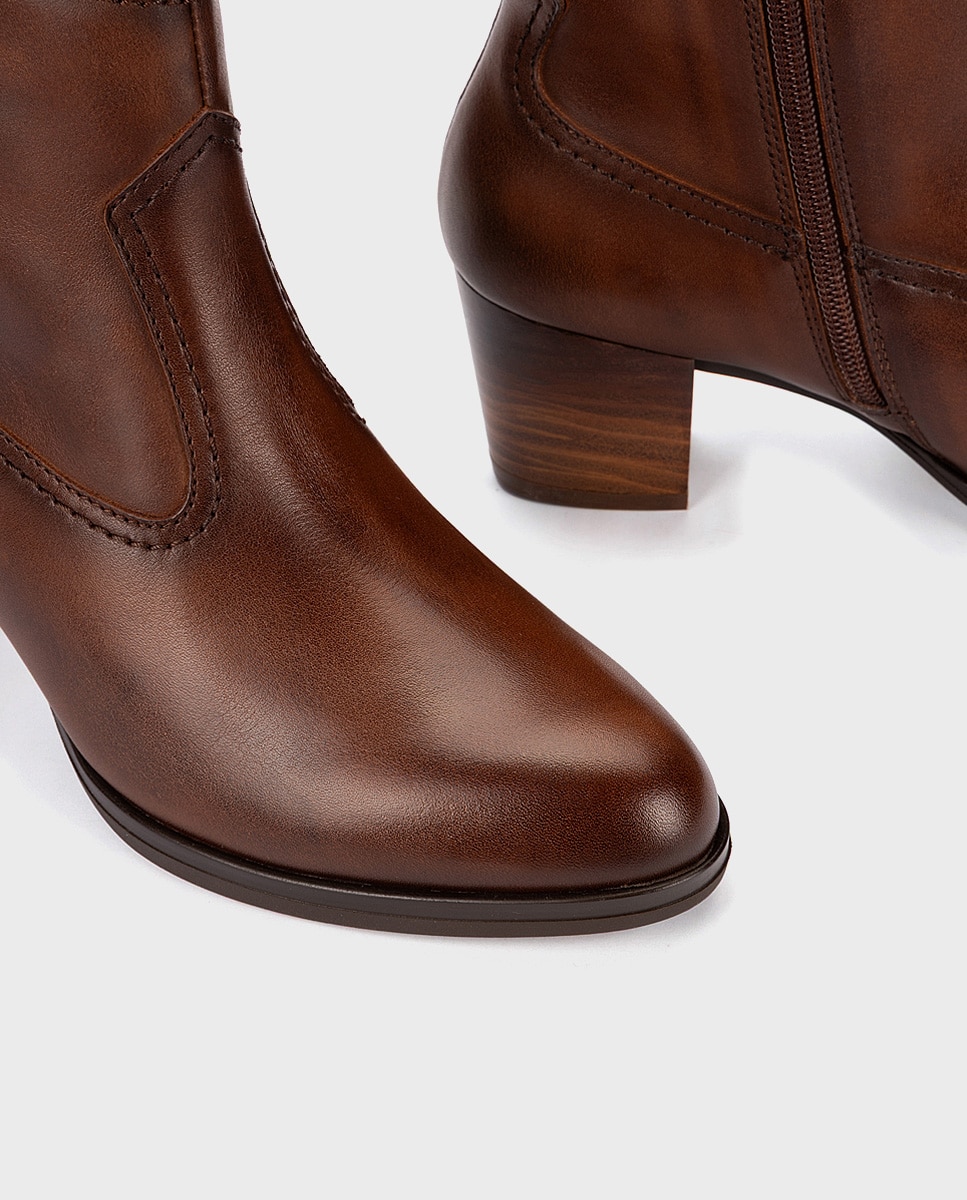 Botines de tacón de mujer de piel con cremallera - Pikolinos - Marrón Marrón-4