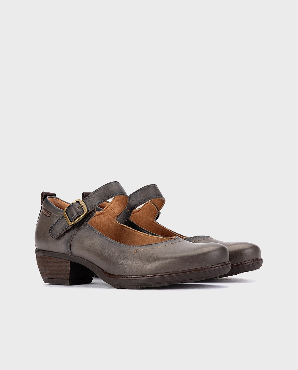 Zapatos de tacón de mujer de piel con hebilla - Pikolinos - Gris Gris-3