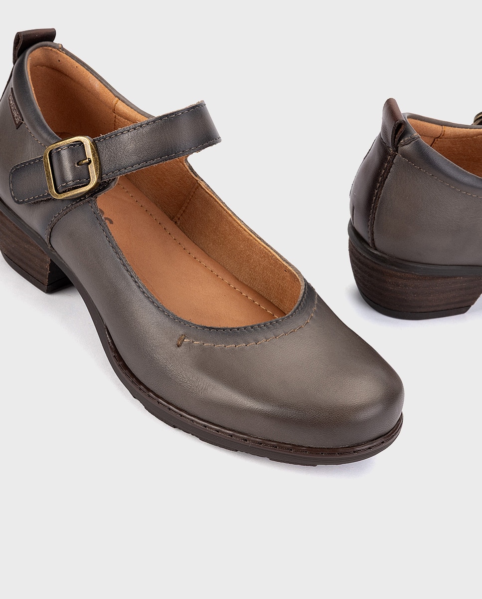 Zapatos de tacón de mujer de piel con hebilla - Pikolinos - Gris Gris-4