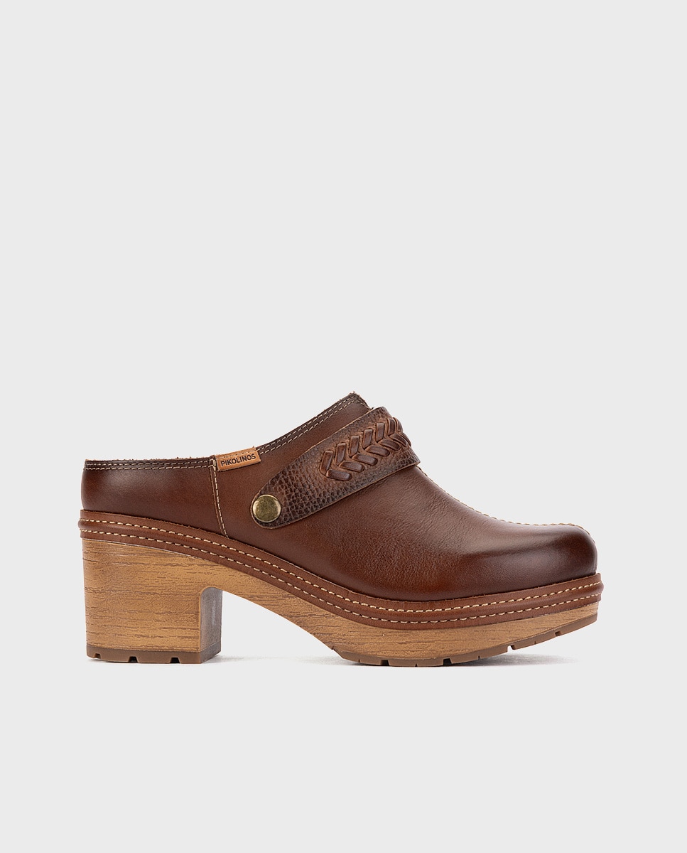 Zuecos de mujer de piel con plantilla memory foam extraíble - Pikolinos - Marrón Marrón-1