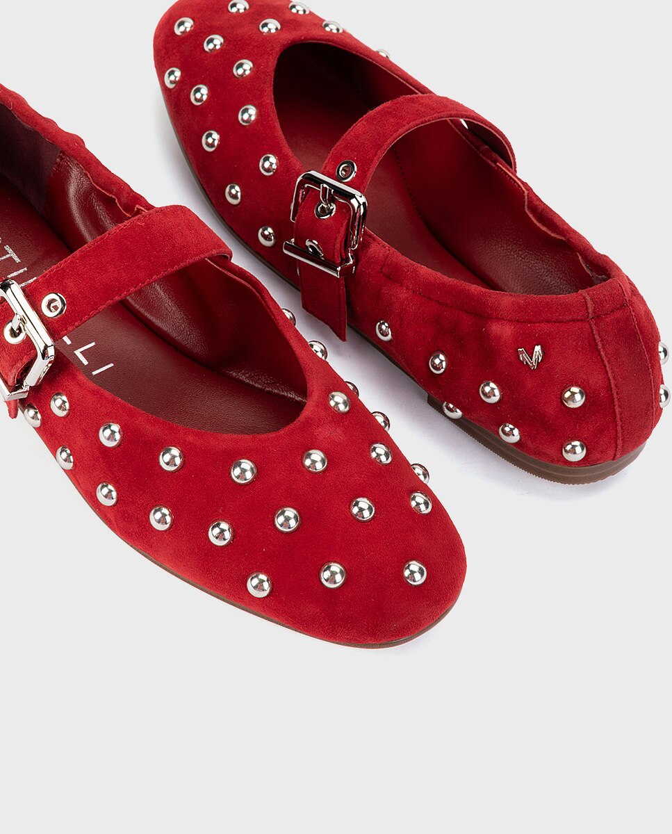 Bailarinas de mujer de piel con tachas - Martinelli - Rojo Rojo-4