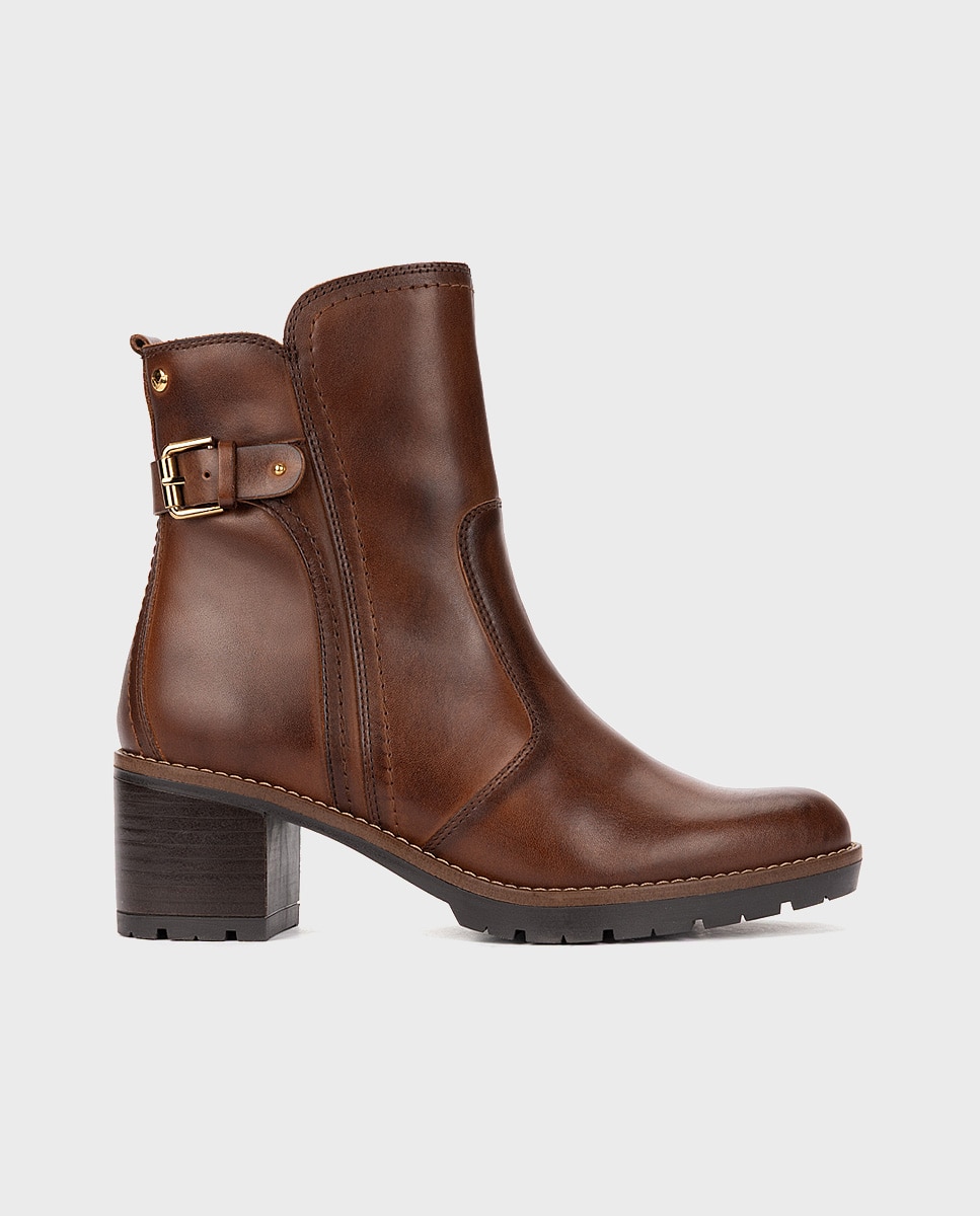 Imagen 0 de Botines de tacón de mujer de piel con cremallera Marrón