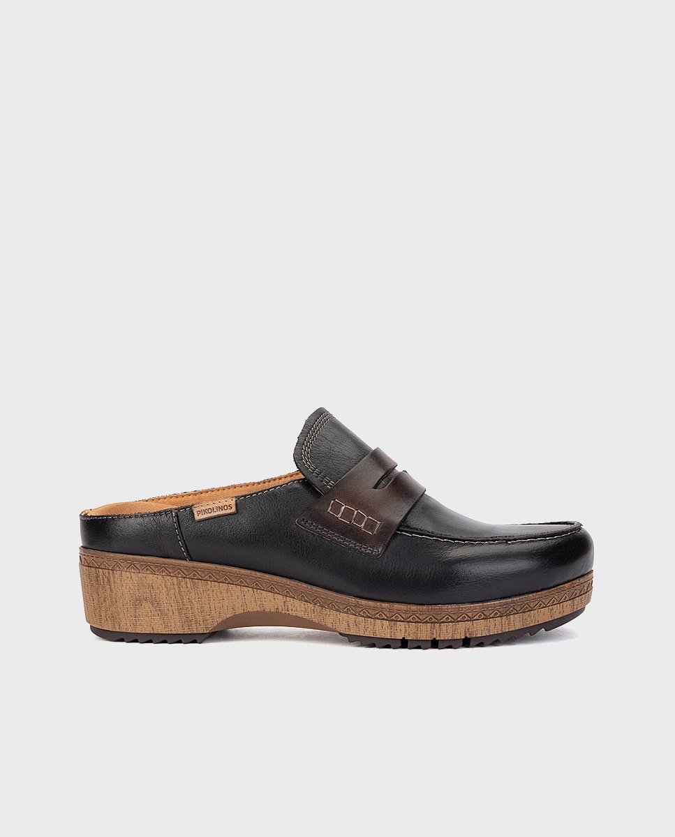 Imagen 1 de Zuecos de mujer de piel con plantilla memory foam extraíble - Pikolinos - Negro Negro