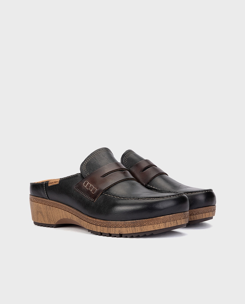 Imagen 3 de Zuecos de mujer de piel con plantilla memory foam extraíble - Pikolinos - Negro Negro