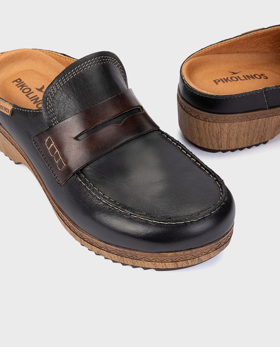 Imagen 4 de Zuecos de mujer de piel con plantilla memory foam extraíble - Pikolinos - Negro Negro