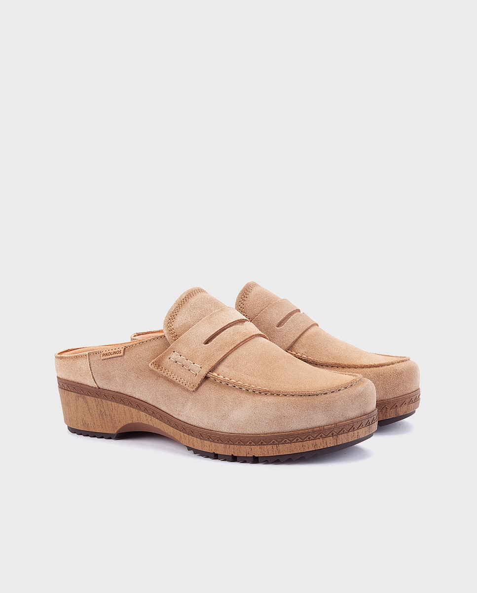 Zuecos de mujer de piel con plantilla memory foam extraíble - Pikolinos - Marrón Marrón-3