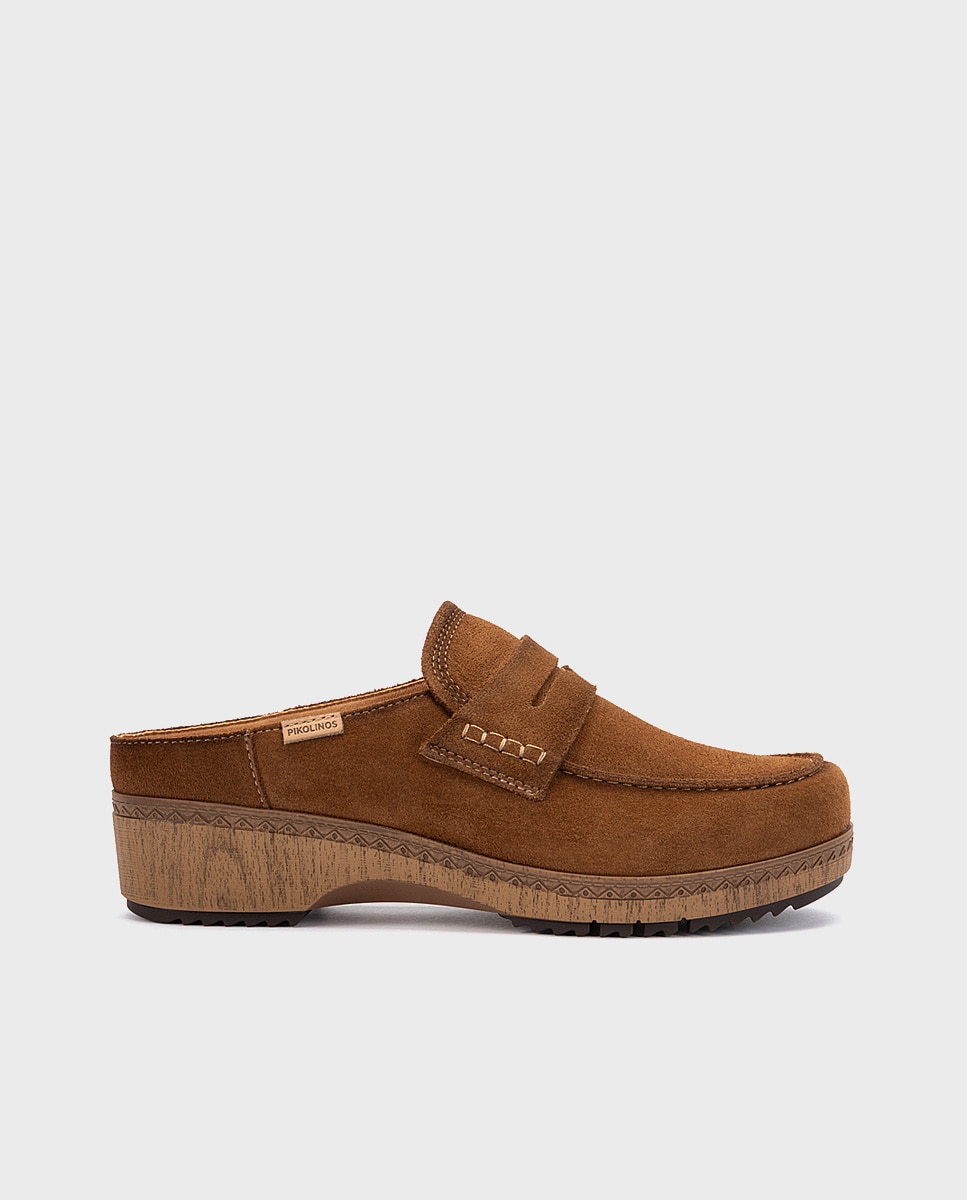 Imagen 0 de Zuecos de mujer de piel con plantilla memory foam extraíble Marrón